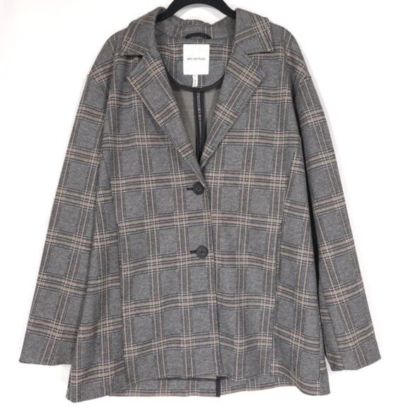 ANTHROPOLOGIE Avec Les Filles Gray Brown Longline Plaid Blazer MEDIUM 80103 - Picture 4 of 10
